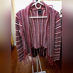 Wet Seal, Red/white Fringe Cardigan, Sz Xs